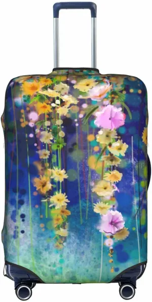 Travel Luggage Cover Suitcase Protector, Abstract Spring Flower Watercolor Washable Elastic Stretch Anti-scratch Baggage Cover with Concealed Zipper for Wheeled Suitcase Fits 25-28 Inch Luggage