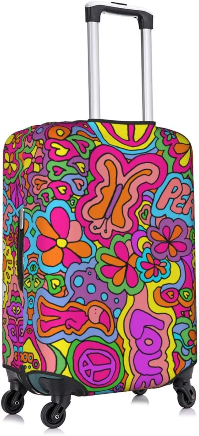 Travel Luggage Cover Suitcase Protector, Peace Sign Psychedelics Trippy Washable Elastic Stretchy Anti-scratch Travel Baggage Cover with Concealed Zipper for Wheeled Suitcase Fits 25-28 Inch Luggage