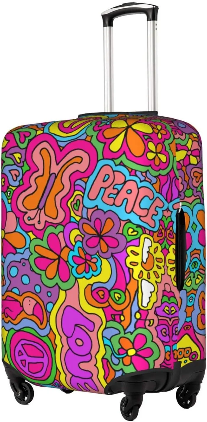 Travel Luggage Cover Suitcase Protector, Peace Sign Psychedelics Trippy Washable Elastic Stretchy Anti-scratch Travel Baggage Cover with Concealed Zipper for Wheeled Suitcase Fits 25-28 Inch Luggage