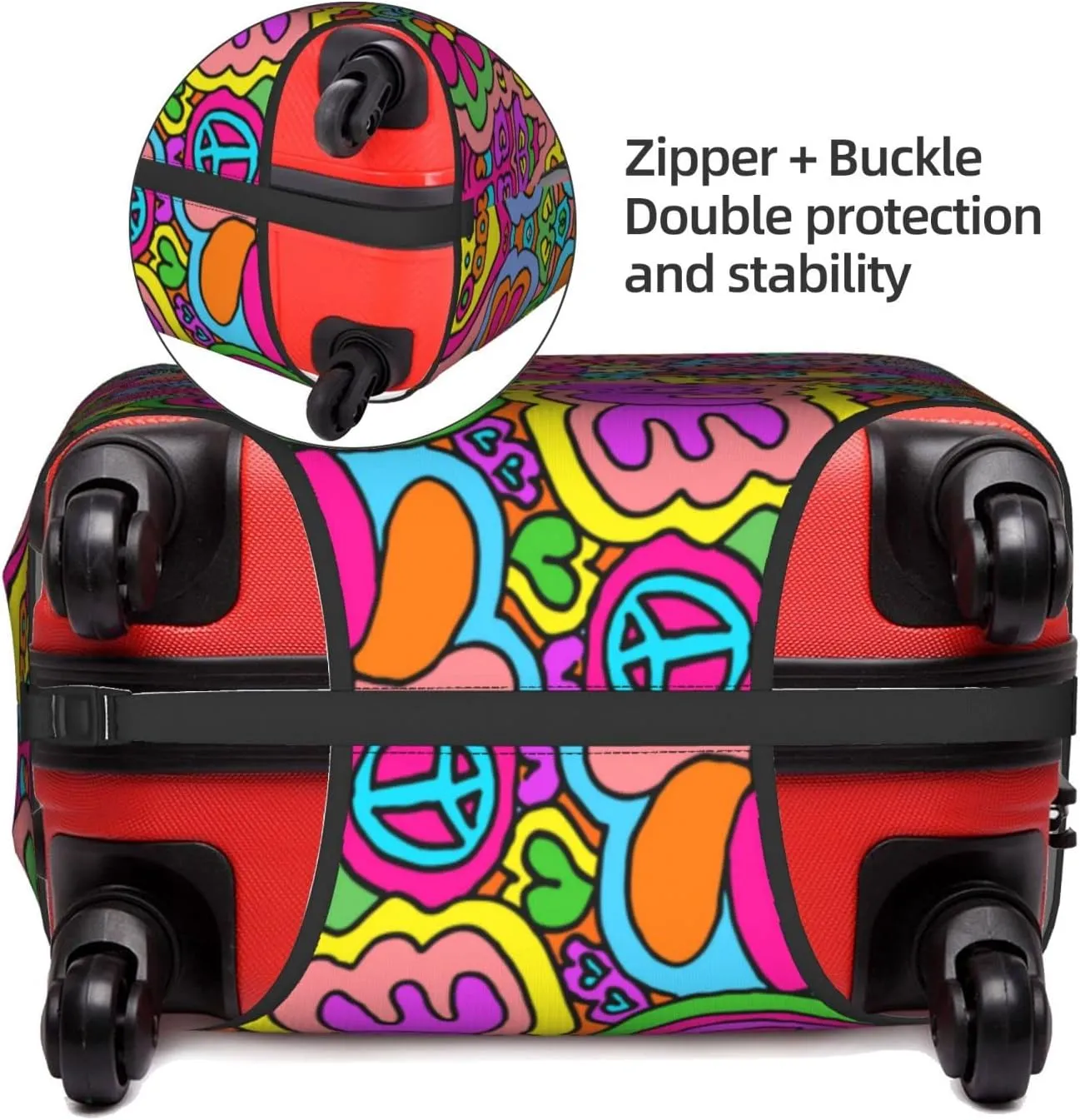 Travel Luggage Cover Suitcase Protector, Peace Sign Psychedelics Trippy Washable Elastic Stretchy Anti-scratch Travel Baggage Cover with Concealed Zipper for Wheeled Suitcase Fits 25-28 Inch Luggage
