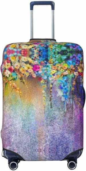 Travel Luggage Cover Suitcase Stretch Washable Abstract Spring Flowers Suitcase Protector Bag,Spandex With Zipper Closure Baggage Covers,Medium