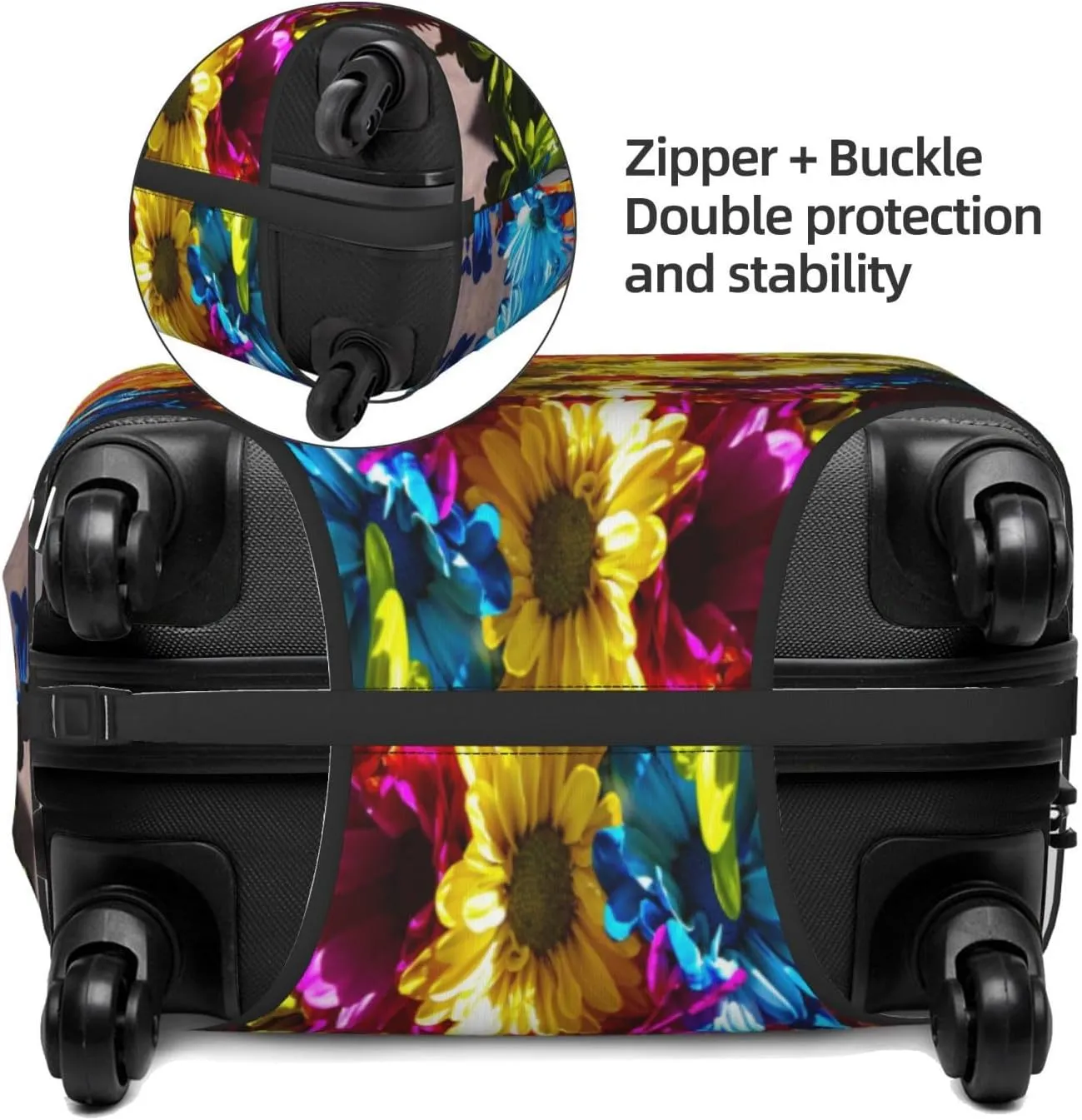 Travel Luggage Cover Suitcase Stretch Washable Colorful Daisies Blossom Botany Suitcase Protector Bag,Spandex Double-Sided Baggage Covers,Large