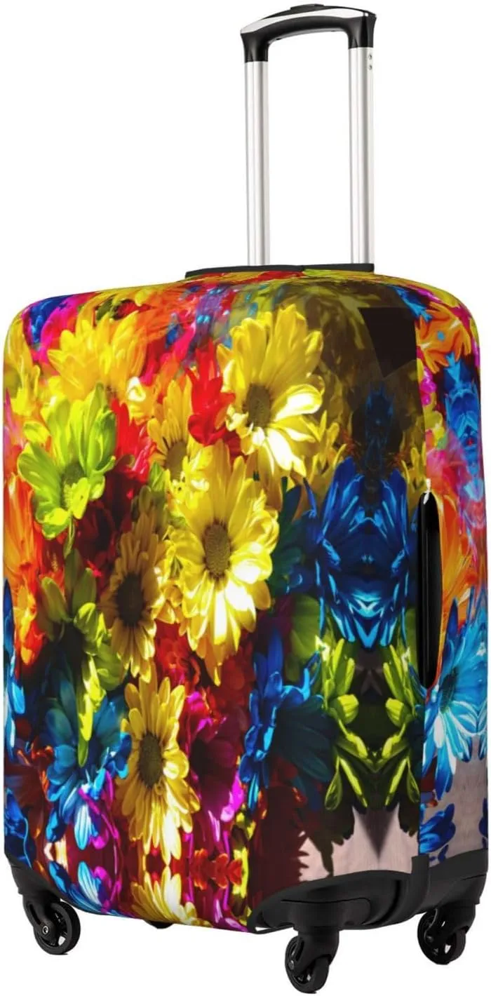 Travel Luggage Cover Suitcase Stretch Washable Colorful Daisies Blossom Botany Suitcase Protector Bag,Spandex Double-Sided Baggage Covers,Large