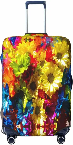 Travel Luggage Cover Suitcase Stretch Washable Colorful Daisies Blossom Botany Suitcase Protector Bag,Spandex Double-Sided Baggage Covers,Large