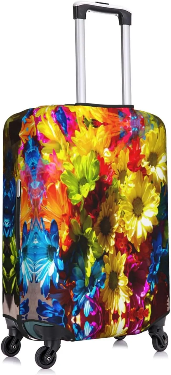 Travel Luggage Cover Suitcase Stretch Washable Colorful Daisies Blossom Botany Suitcase Protector Bag,Spandex Double-Sided Baggage Covers,Large