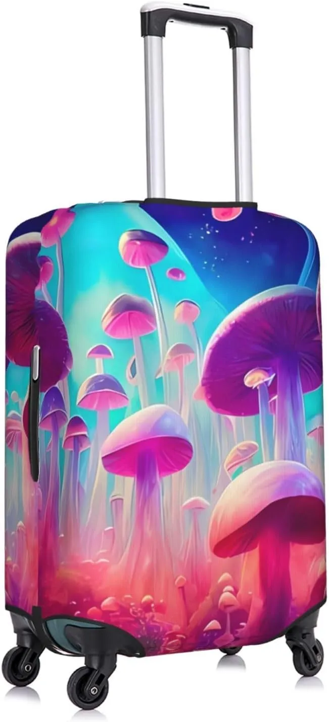 Travel Luggage Cover Suitcase Stretch Washable Glowing Forest Mushrooms Psychedelic 2 Suitcase Protector Bag,Anti-Scratch Baggage Covers,X-Large