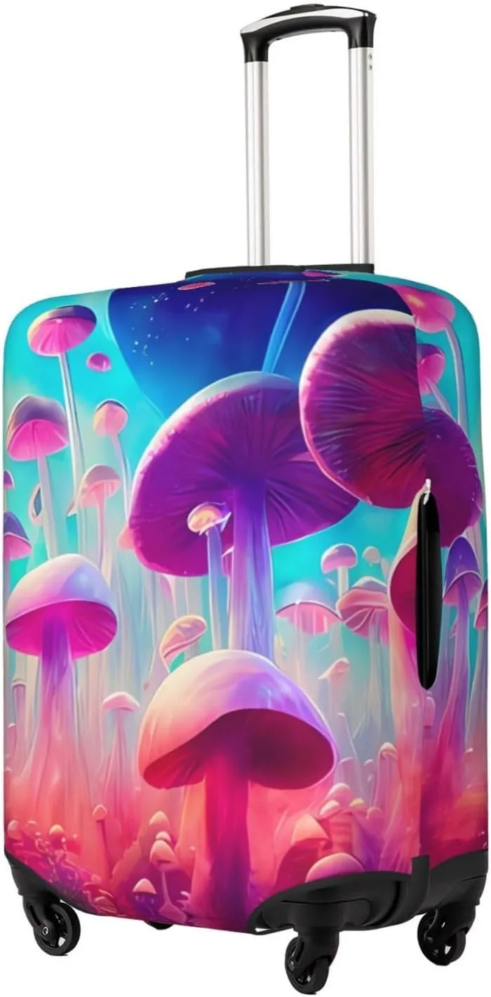 Travel Luggage Cover Suitcase Stretch Washable Glowing Forest Mushrooms Psychedelic 2 Suitcase Protector Bag,Anti-Scratch Baggage Covers,X-Large