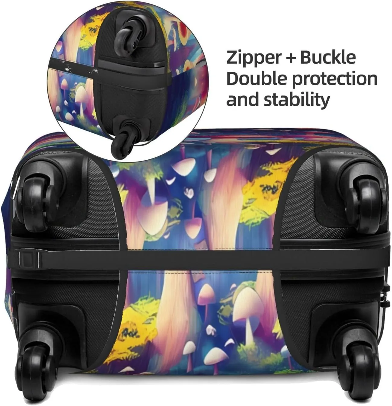 Travel Luggage Cover Suitcase Stretch Washable Glowing Forest Mushrooms Psychedelic Suitcase Protector Bag,Spandex Double-Sided Baggage Covers,Large
