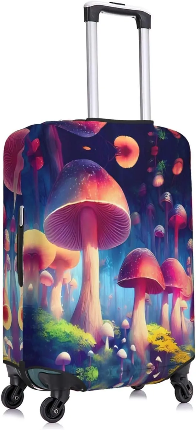 Travel Luggage Cover Suitcase Stretch Washable Glowing Forest Mushrooms Psychedelic Suitcase Protector Bag,Spandex Double-Sided Baggage Covers,Large