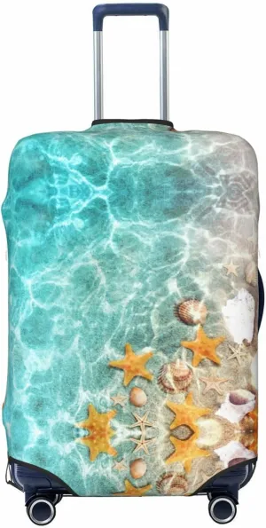 Travel Luggage Cover Suitcase Stretch Washable Starfish And Seashells Beach Suitcase Protector Bag,Dust-Proof With Zipper Closure Baggage Covers For Kid Adult,X-Large