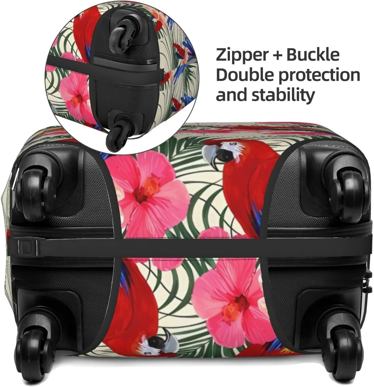 Travel Luggage Cover Suitcase Stretch Washable Tropical Floral Parrots Palm Leaves Suitcase Protector Bag,Dust-Proof Baggage Covers,Medium