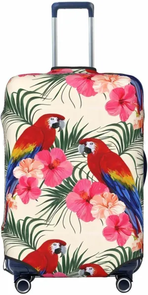 Travel Luggage Cover Suitcase Stretch Washable Tropical Floral Parrots Palm Leaves Suitcase Protector Bag,Dust-Proof Baggage Covers,Medium