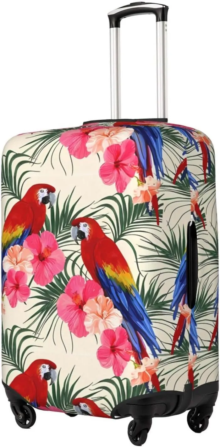 Travel Luggage Cover Suitcase Stretch Washable Tropical Floral Parrots Palm Leaves Suitcase Protector Bag,Dust-Proof Baggage Covers,Medium