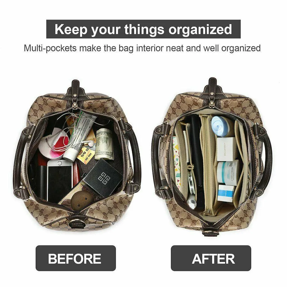 Travel Organiser Handbag Felt Bag Tote Insert Liner Purse Pouch Women 25*16*9Cm