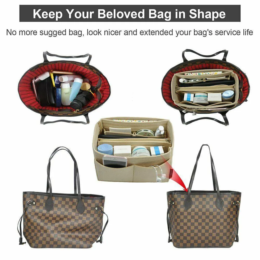 Travel Organiser Handbag Felt Bag Tote Insert Liner Purse Pouch Women 25*16*9Cm