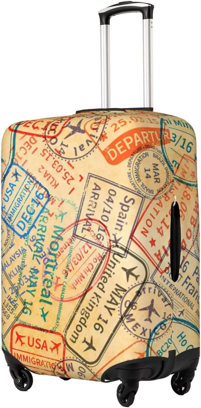 Travel Visa Stamps Travel Luggage Cover Fits 18-32 Inch Luggage, Washable Suitcase Cover Protector with Concealed Zipper for Wheeled Suitcase Tsa Approved