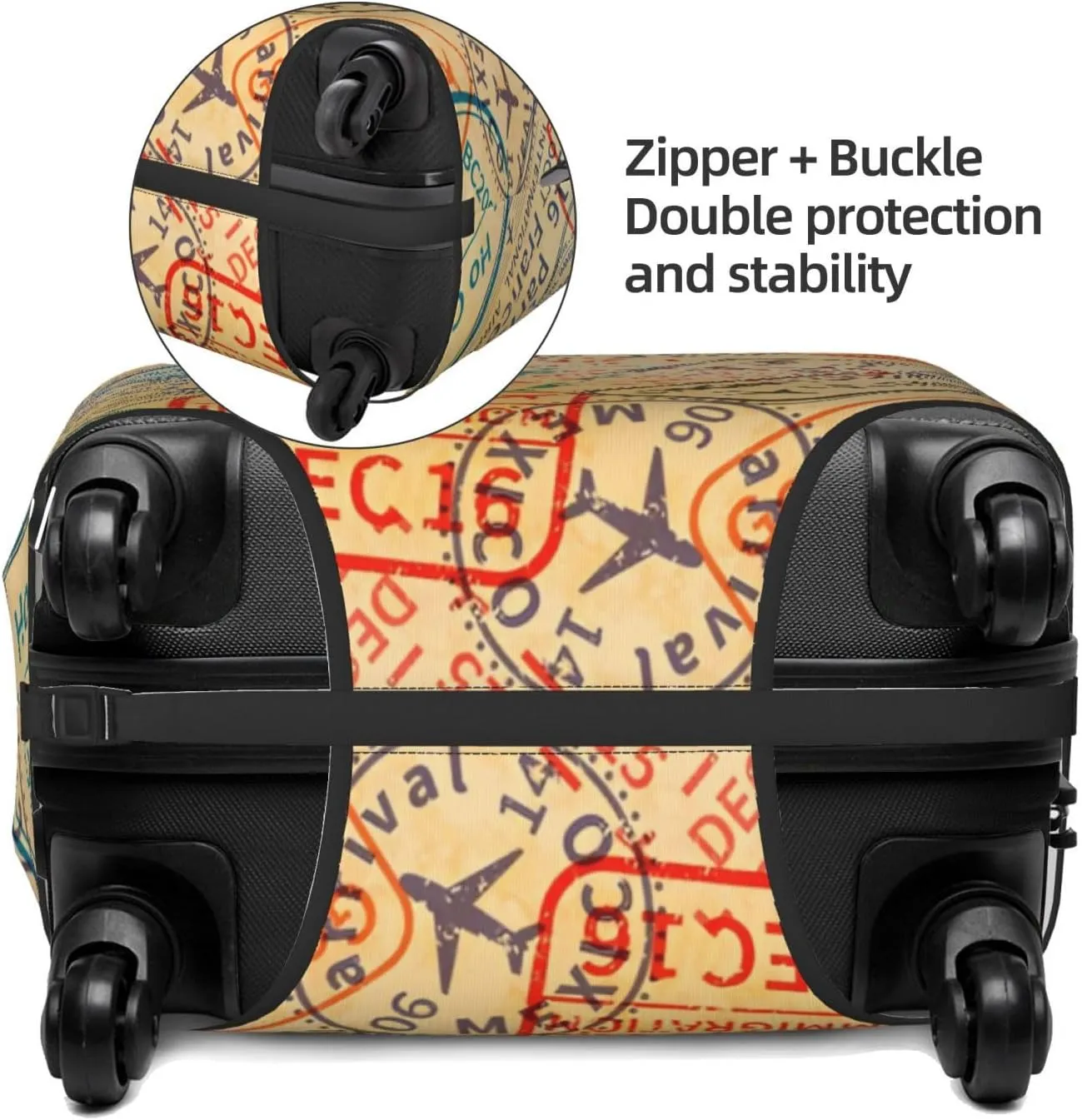 Travel Visa Stamps Travel Luggage Cover Fits 18-32 Inch Luggage, Washable Suitcase Cover Protector with Concealed Zipper for Wheeled Suitcase Tsa Approved