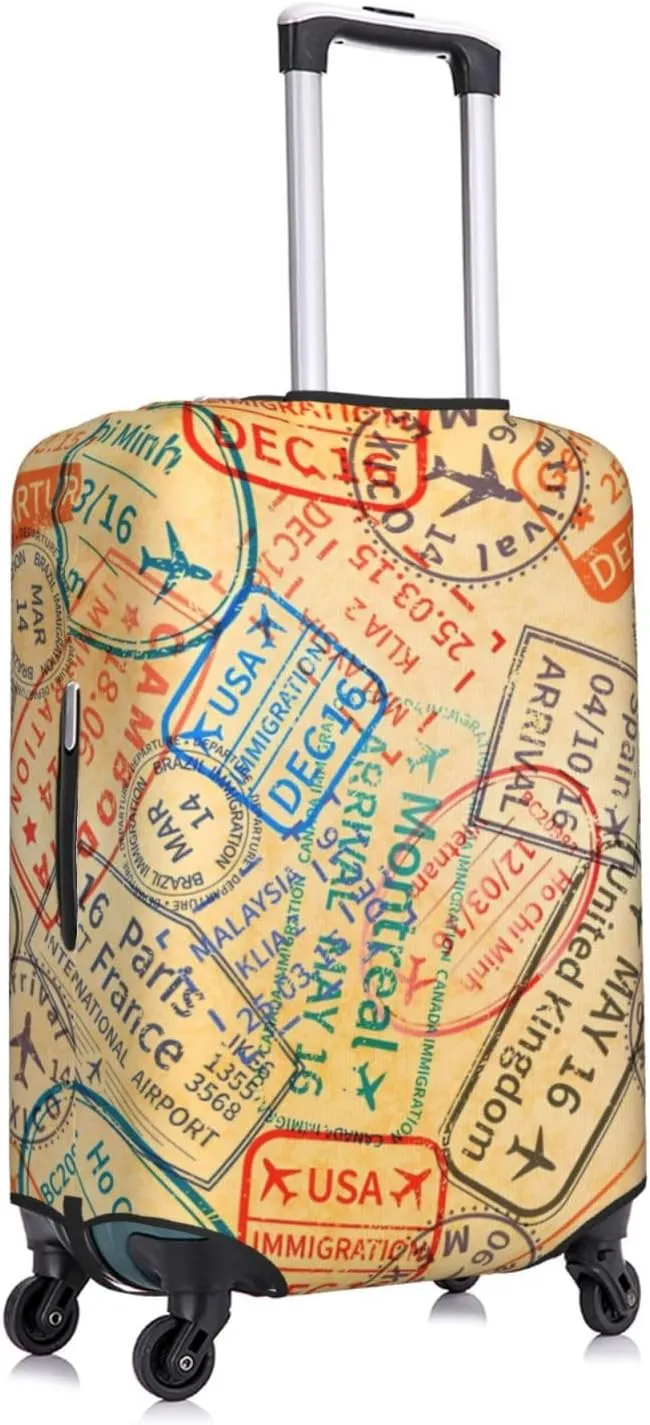 Travel Visa Stamps Travel Luggage Cover Fits 18-32 Inch Luggage, Washable Suitcase Cover Protector with Concealed Zipper for Wheeled Suitcase Tsa Approved