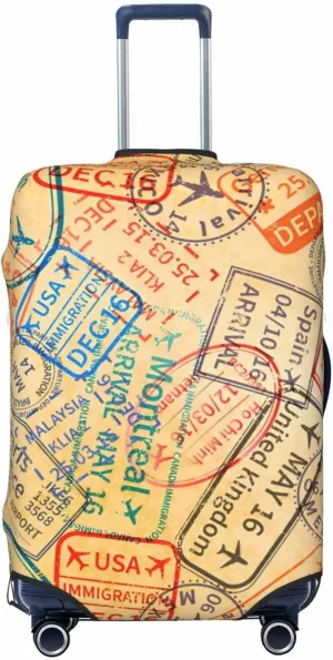 Travel Visa Stamps Travel Luggage Cover Fits 18-32 Inch Luggage, Washable Suitcase Cover Protector with Concealed Zipper for Wheeled Suitcase Tsa Approved