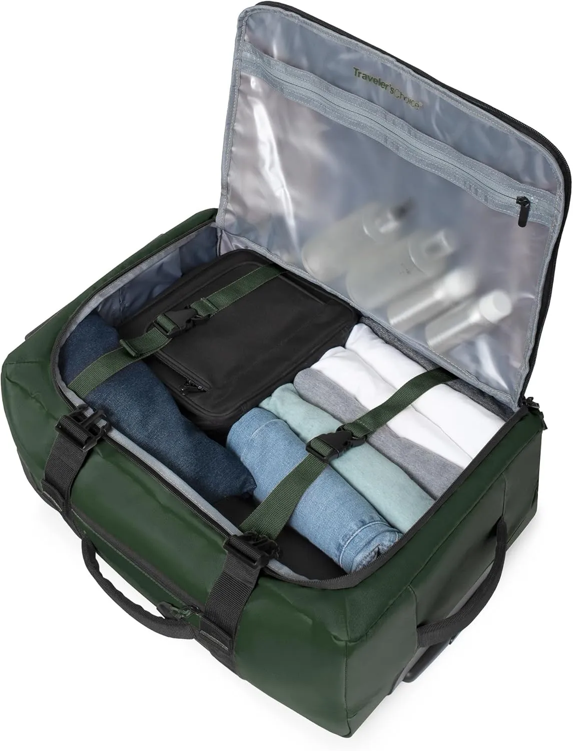 Traveler's Choice Wheeled Duffel, Dark Green, Carry-On 21-Inch