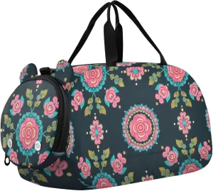 Trendy Rose Floral Colorful Peach Boho Gym Duffel Bag with Shoes Compartment Lightweight Carry on Luggage for Travel, Sports, Fitness & Workout bolso viajero