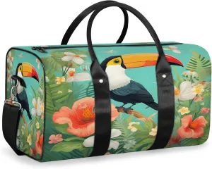 Tropical Toucan Bird Travel Duffle Bag, Sports Gym Bags for Women Men, Carry On Weekender Overnight Workout Airplane Trips Bag