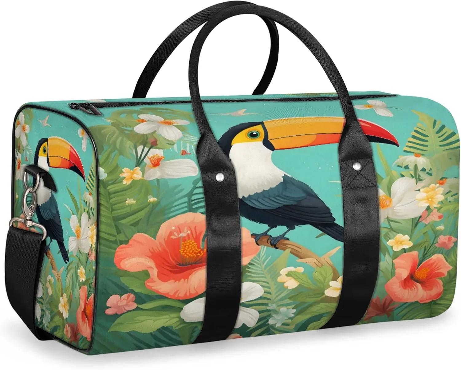 Tropical Toucan Bird Travel Duffle Bag, Sports Gym Bags for Women Men, Carry On Weekender Overnight Workout Airplane Trips Bag