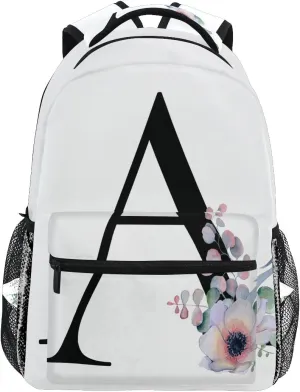 TropicalLife Letter A with Flower Backpacks Bookbag Shoulder Backpack Hiking Travel Daypack Casual Bags (A)