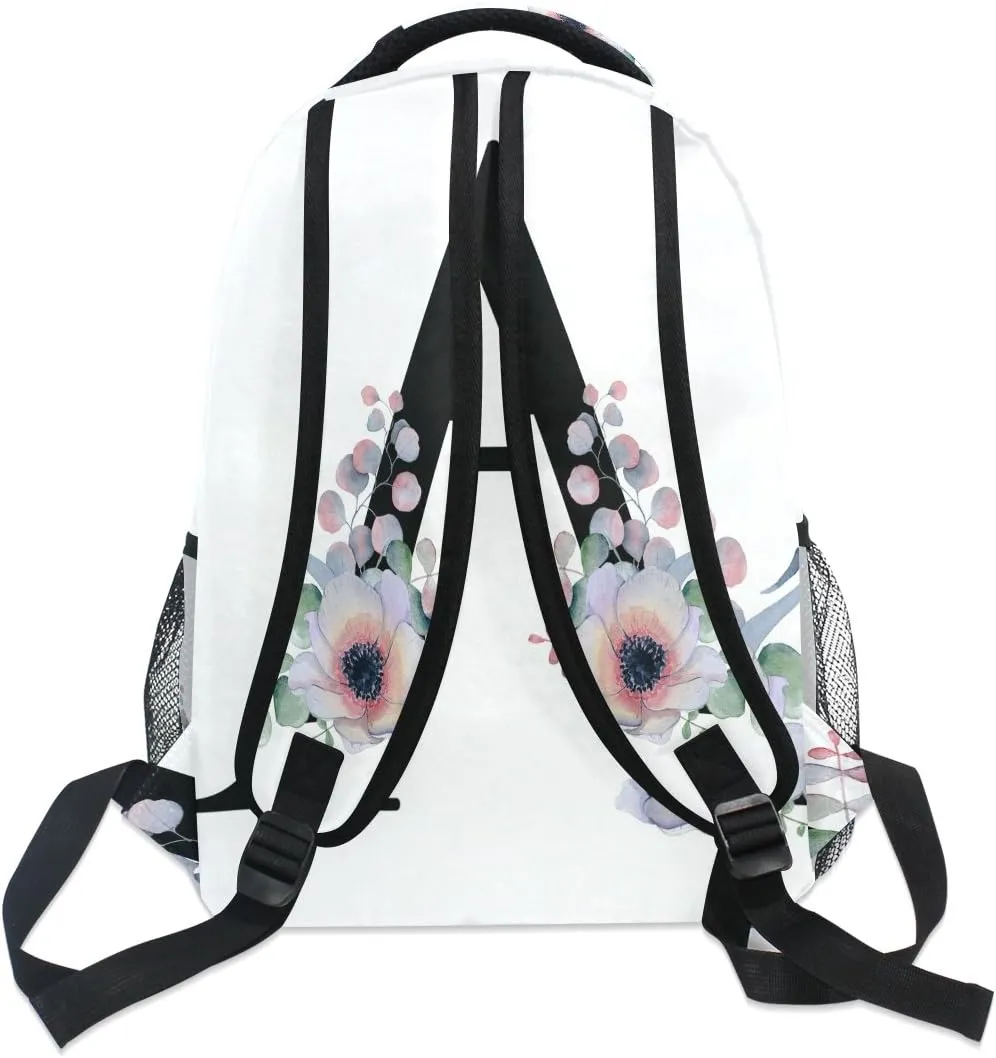 TropicalLife Letter A with Flower Backpacks Bookbag Shoulder Backpack Hiking Travel Daypack Casual Bags (A)