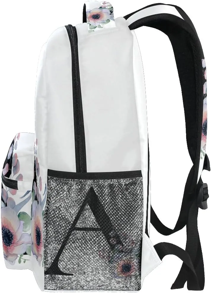 TropicalLife Letter A with Flower Backpacks Bookbag Shoulder Backpack Hiking Travel Daypack Casual Bags (A)
