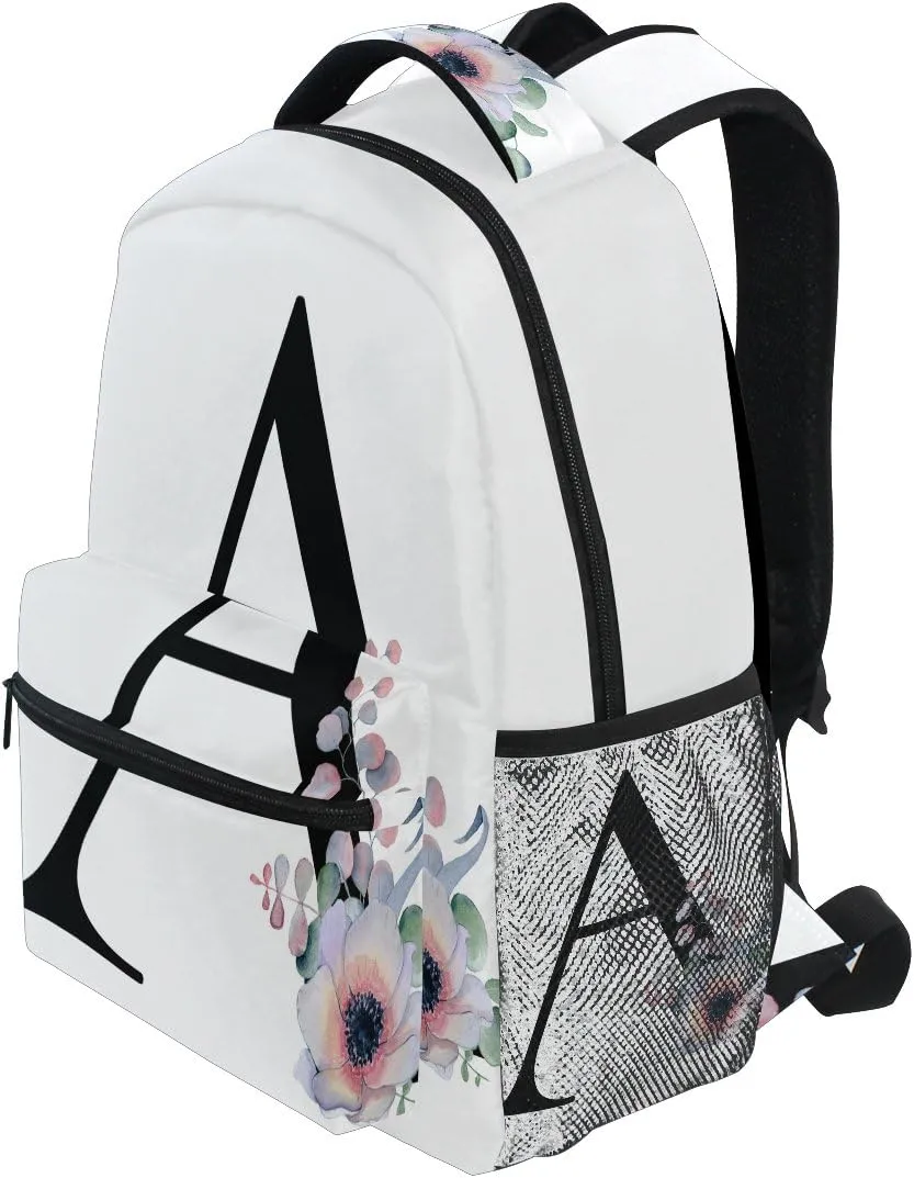TropicalLife Letter A with Flower Backpacks Bookbag Shoulder Backpack Hiking Travel Daypack Casual Bags (A)