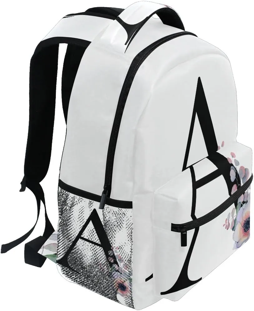 TropicalLife Letter A with Flower Backpacks Bookbag Shoulder Backpack Hiking Travel Daypack Casual Bags (A)
