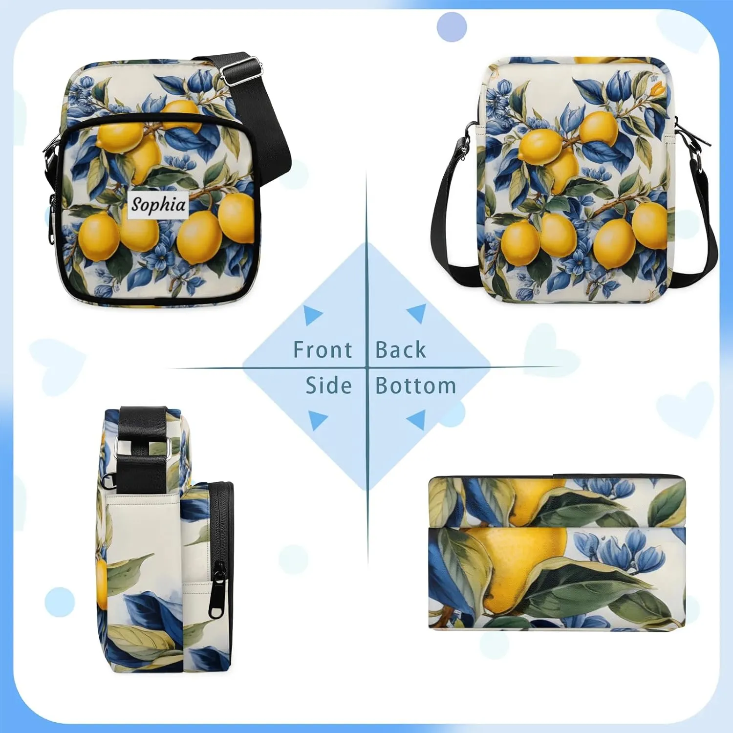 TropicalLife Personalized Crossbody Bag for Women Men Custom Name Messenger Bags