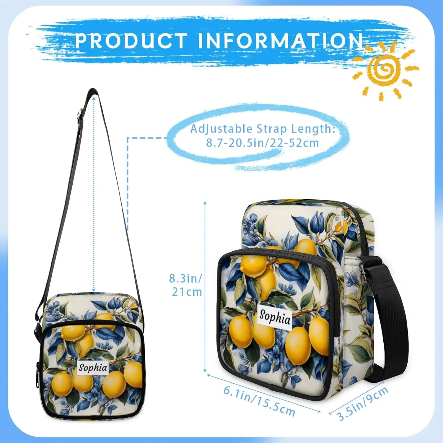 TropicalLife Personalized Crossbody Bag for Women Men Custom Name Messenger Bags