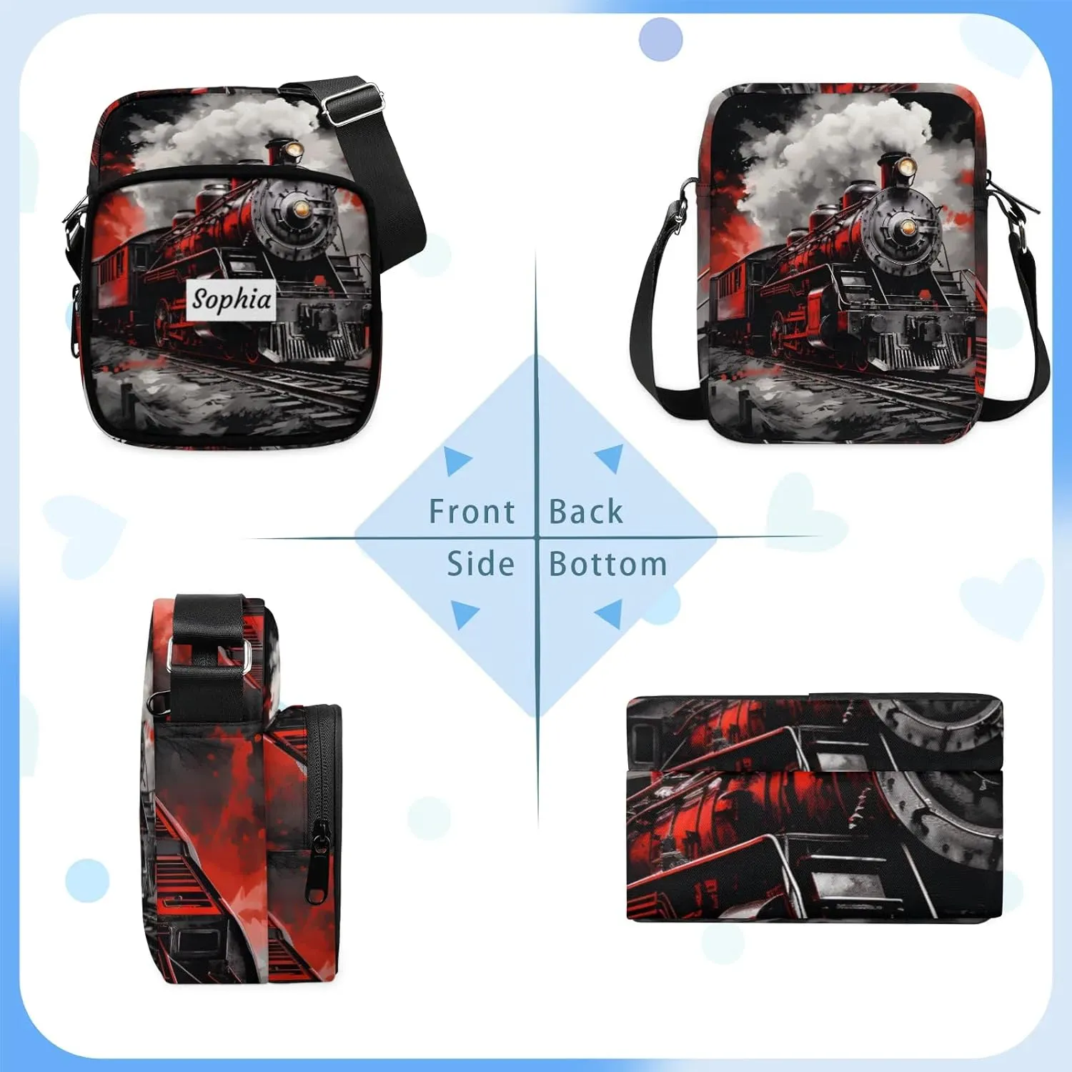 TropicalLife Personalized Crossbody Bag for Women Men Custom Name Messenger Bags