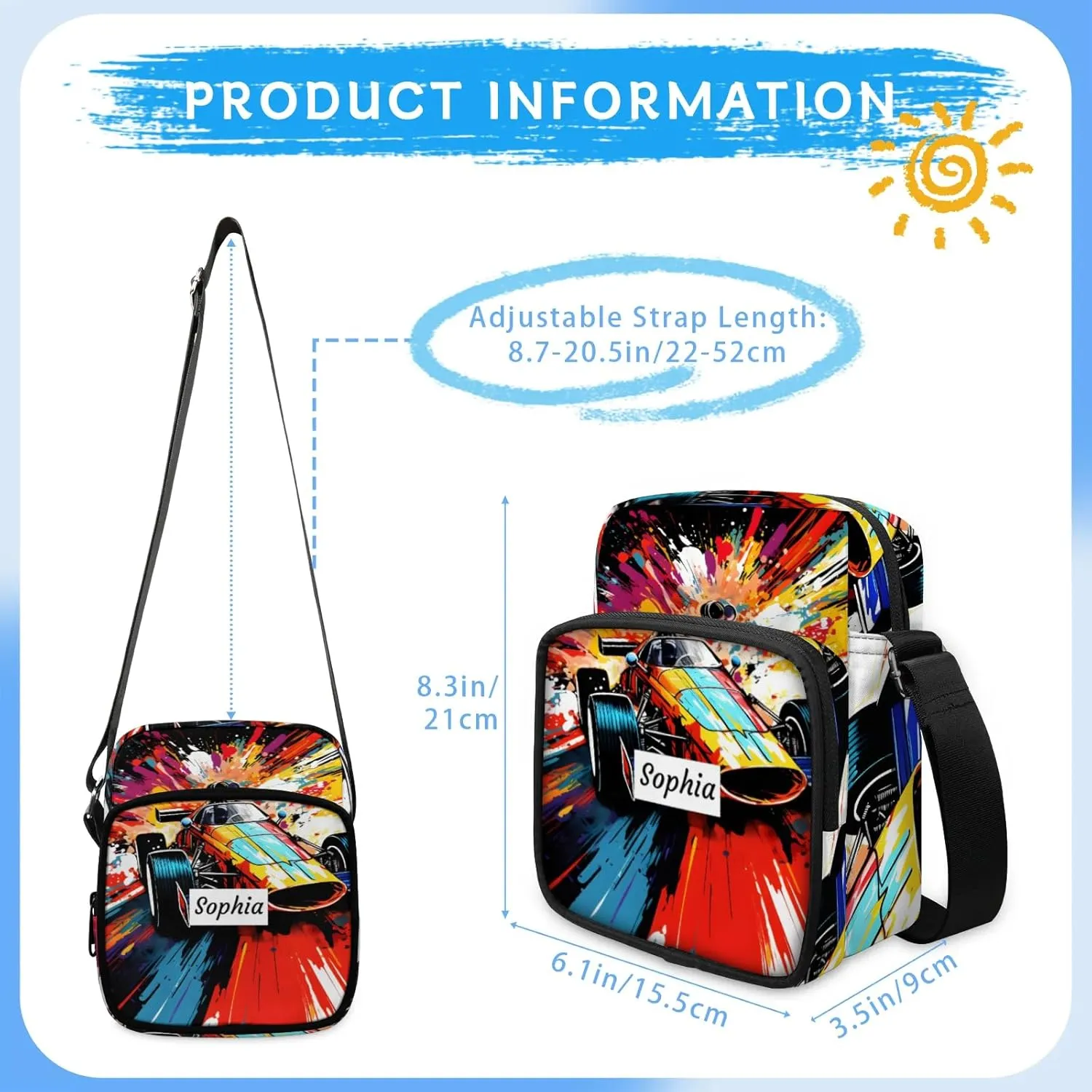 TropicalLife Personalized Crossbody Bag for Women Men Custom Name Messenger Bags