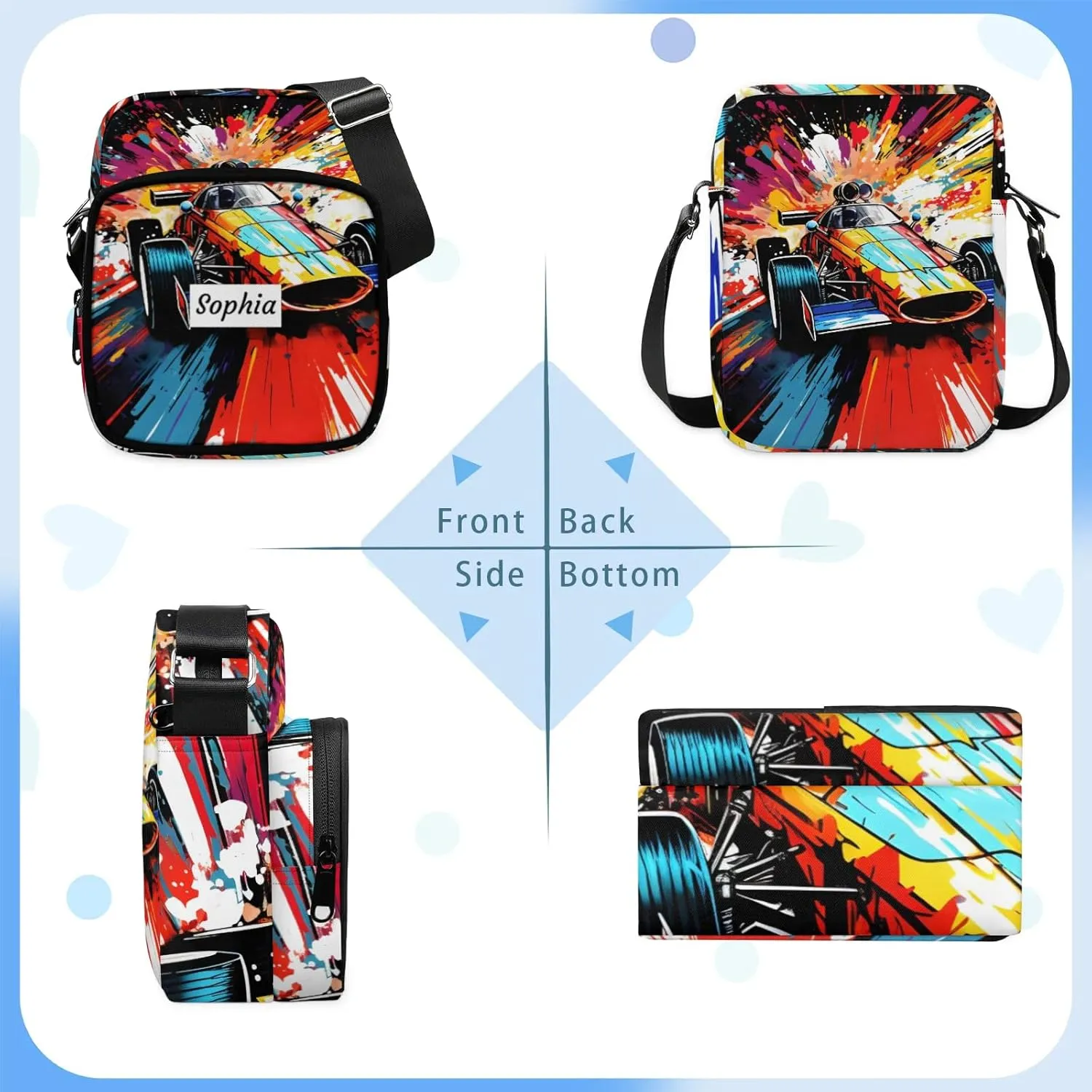 TropicalLife Personalized Crossbody Bag for Women Men Custom Name Messenger Bags