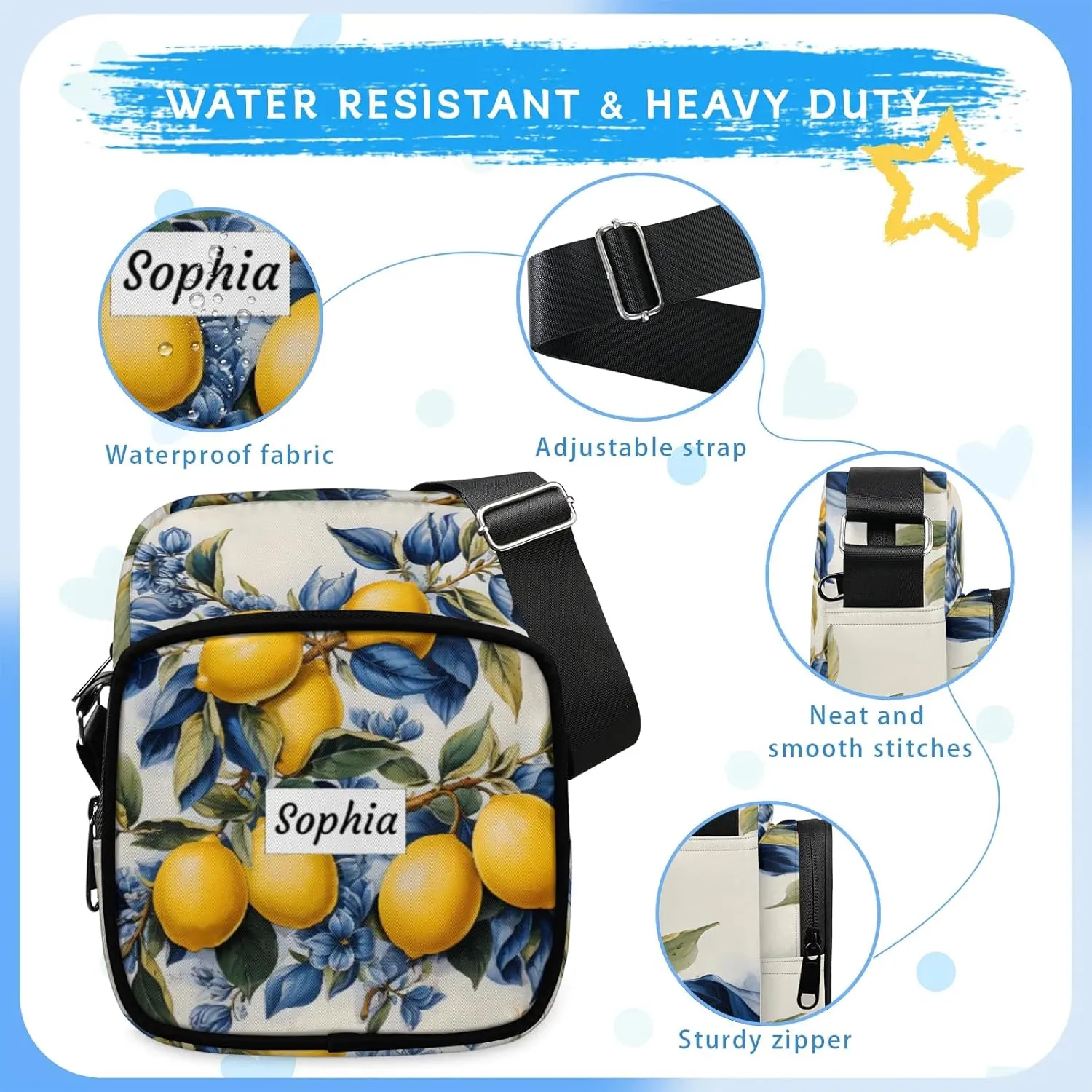 TropicalLife Personalized Crossbody Bag for Women Men Custom Name Messenger Bags