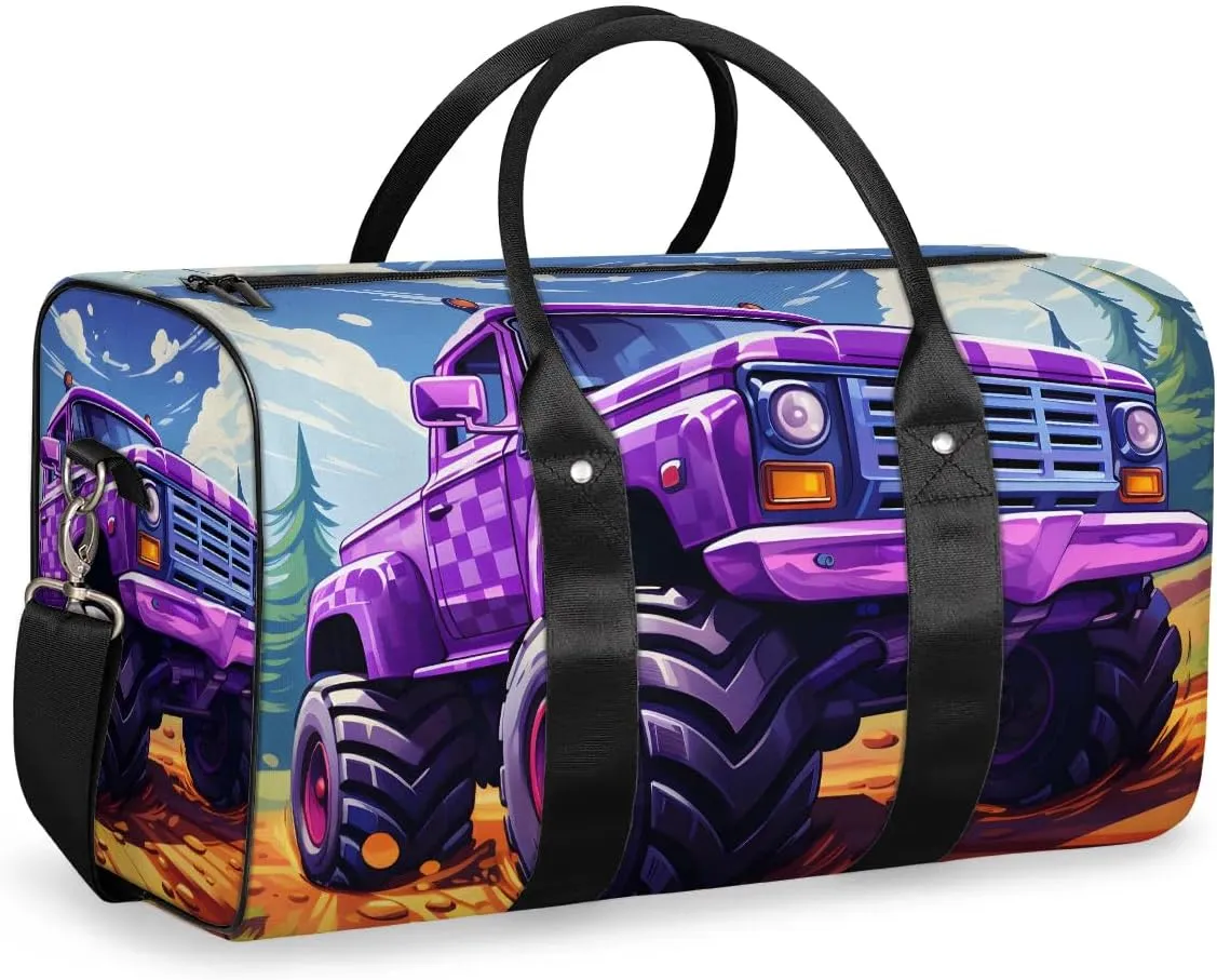 Truck Monster Car Travel Duffel Bag for Women Men Waterproof Foldable Overnight Weekender Bag Large Capacity Sports Gym Bag