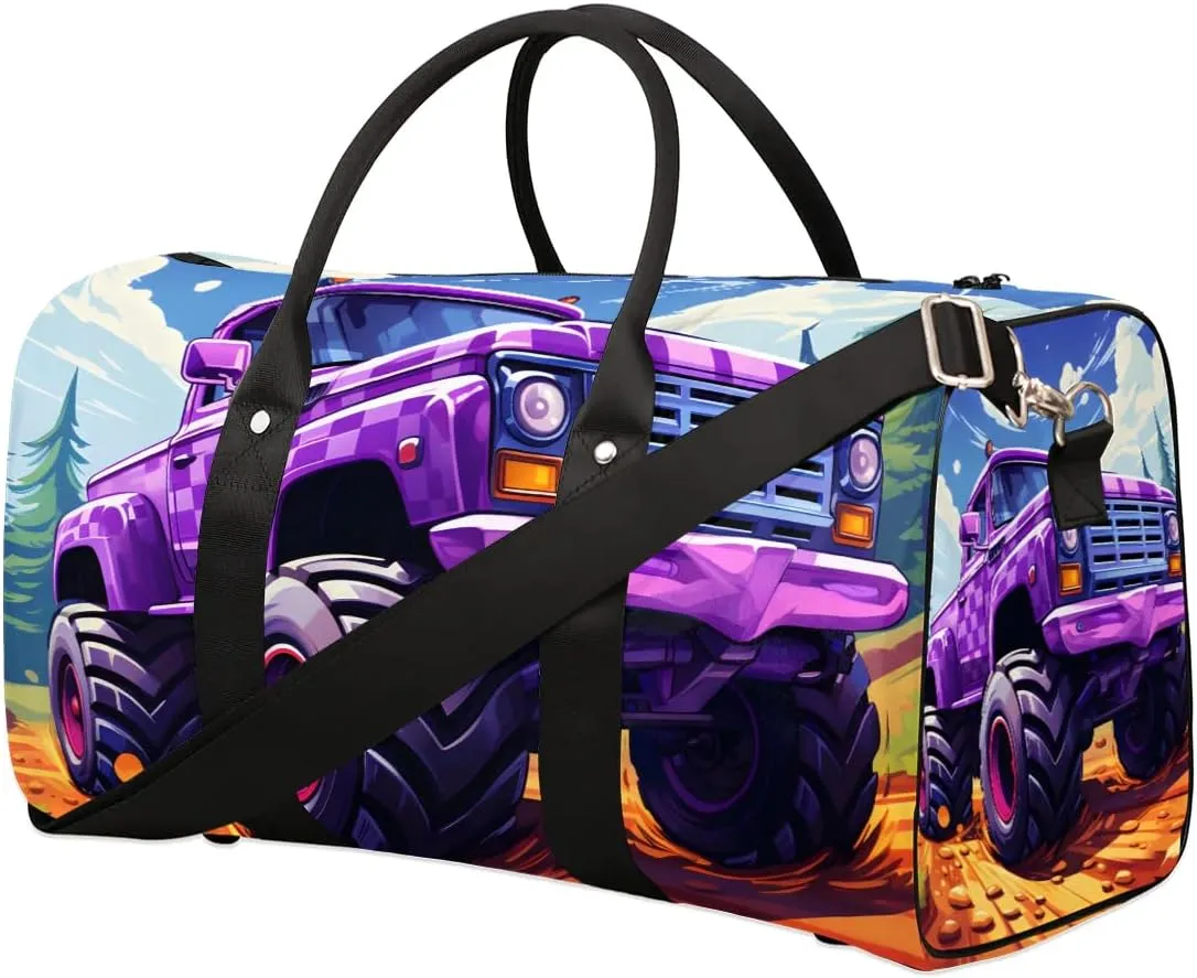 Truck Monster Car Travel Duffel Bag for Women Men Waterproof Foldable Overnight Weekender Bag Large Capacity Sports Gym Bag