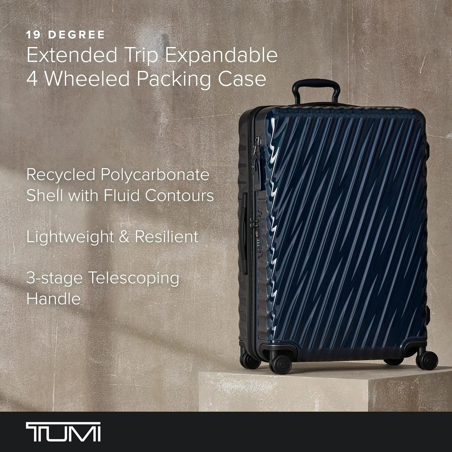 TUMI - 19 Degree Extended Trip Expandable 4 Wheeled Packing Case - Hard Shell Suitcase - Roller Suitcase Checked Bag - Navy