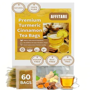Turmeric Ginger Cinnamon Tea Bags, Premium turmeric ginger cinnamon tea bags organic, Turmeric Ginger Herbal Tea. 100% Natural & No AdditivesNo Sugar, No Caffeine, No Gluten, Vegan