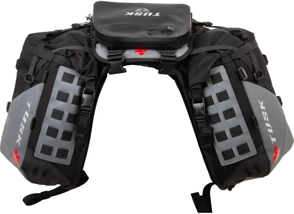 TUSK Highland X2 Rackless Luggage System w/Small Dry Duffel Tail Bag Standard Heat Shield Black/Grey