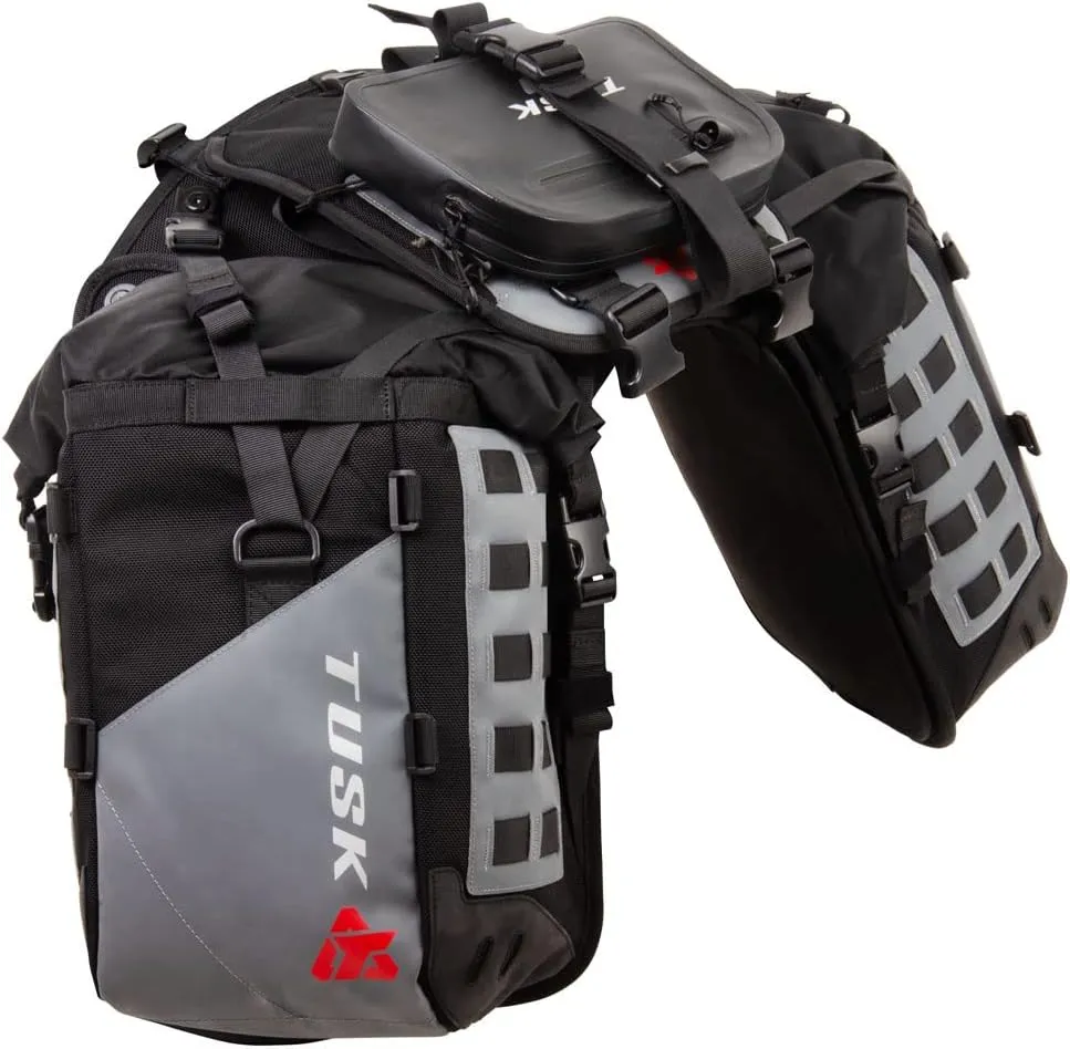 TUSK Highland X2 Rackless Luggage System w/Small Dry Duffel Tail Bag Standard Heat Shield Black/Grey