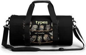 Types of Owls Owl Lover Novelty Large Duffel Bag Lightweight Gym Bag Travel Tote Bags