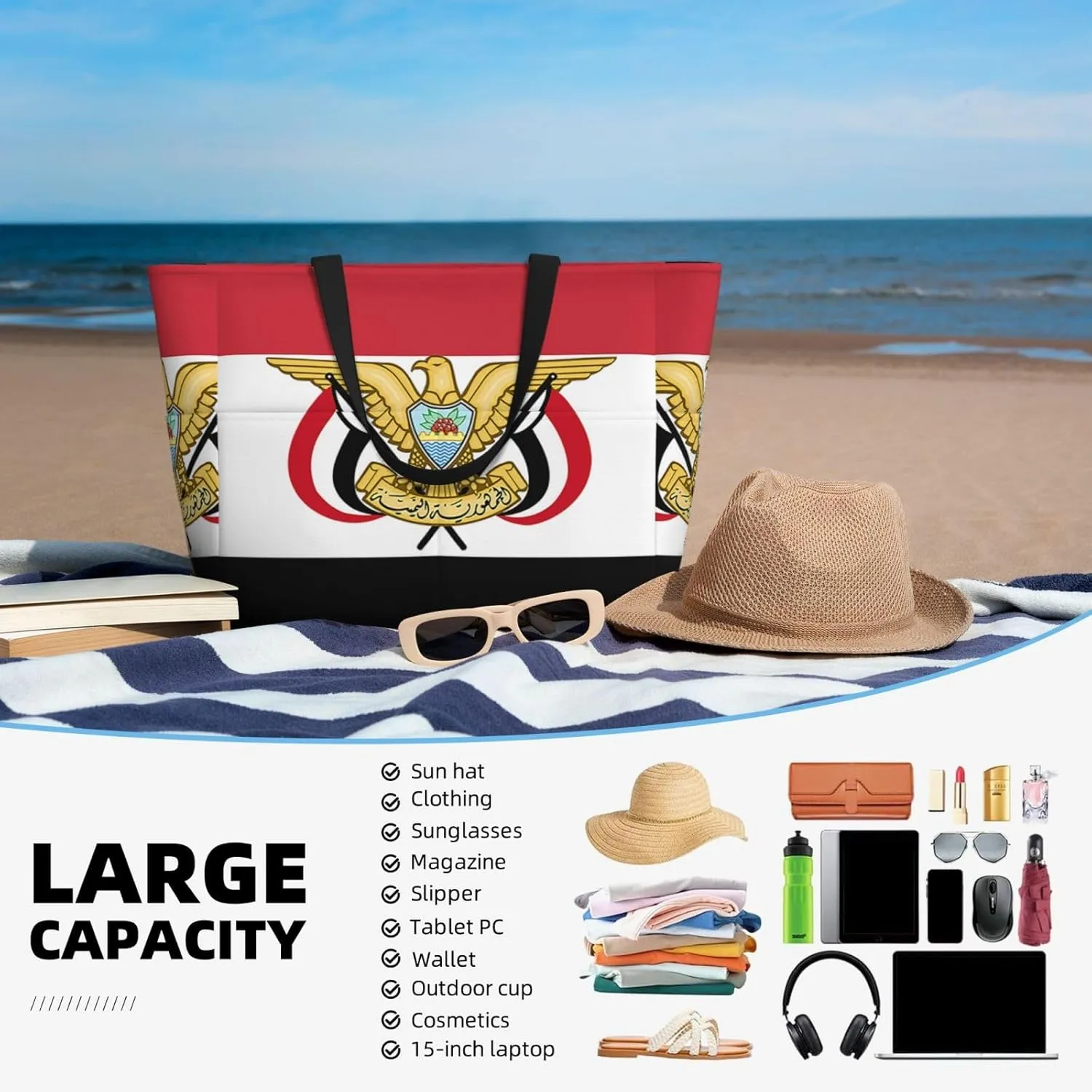Ukrainian Flag Women Large Beach Bag Travel Weekender Foldable Tote Bag for Pool Beach Vacation Gym
