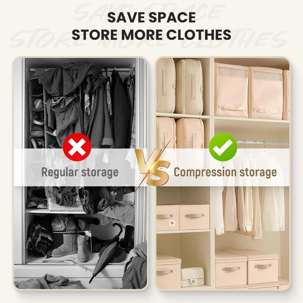 Ultra Space Saving Self Compression Organizer, 2025 New 3-Layer Comforter Storage Bag Large Capacity, Washable Compression Bags for Storage Comforter Blanket (Apricot, X-Large)