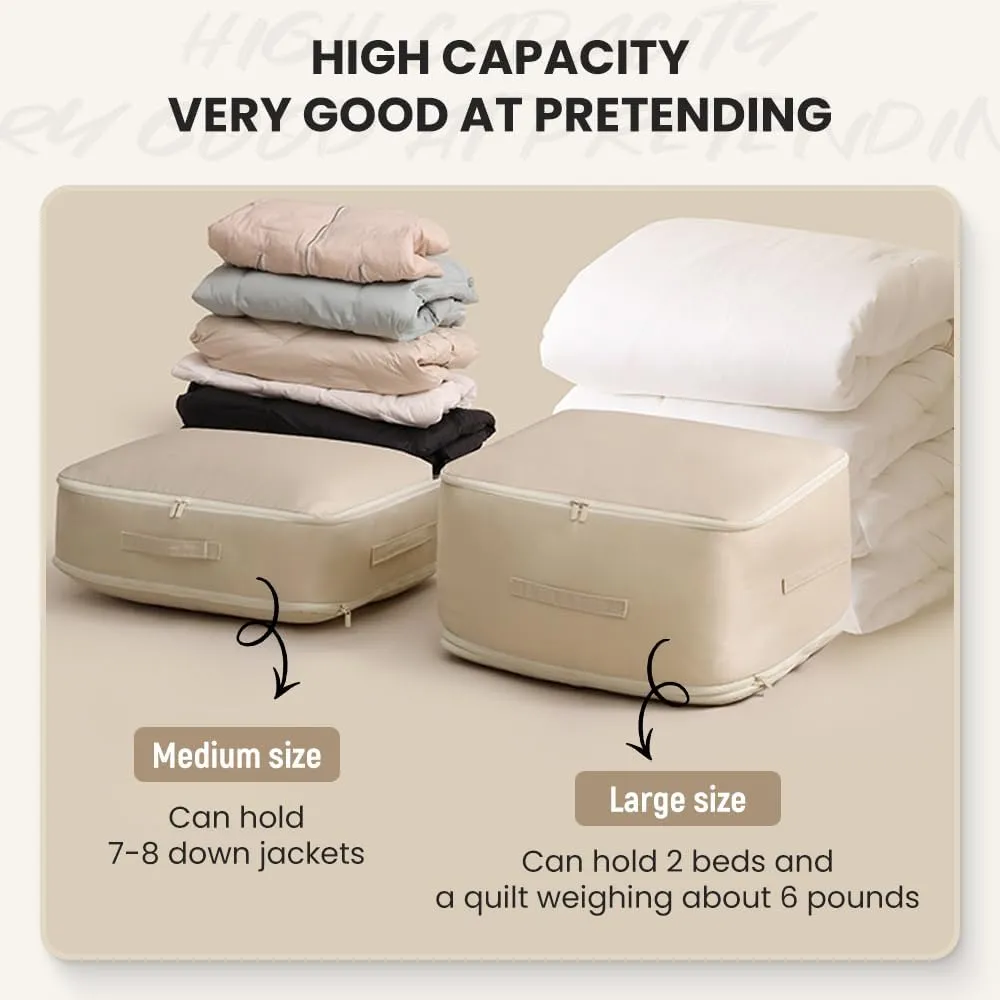 Ultra Space Saving Self Compression Organizer, 2025 New 3-Layer Comforter Storage Bag Large Capacity, Washable Compression Bags for Storage Comforter Blanket (Apricot, X-Large)