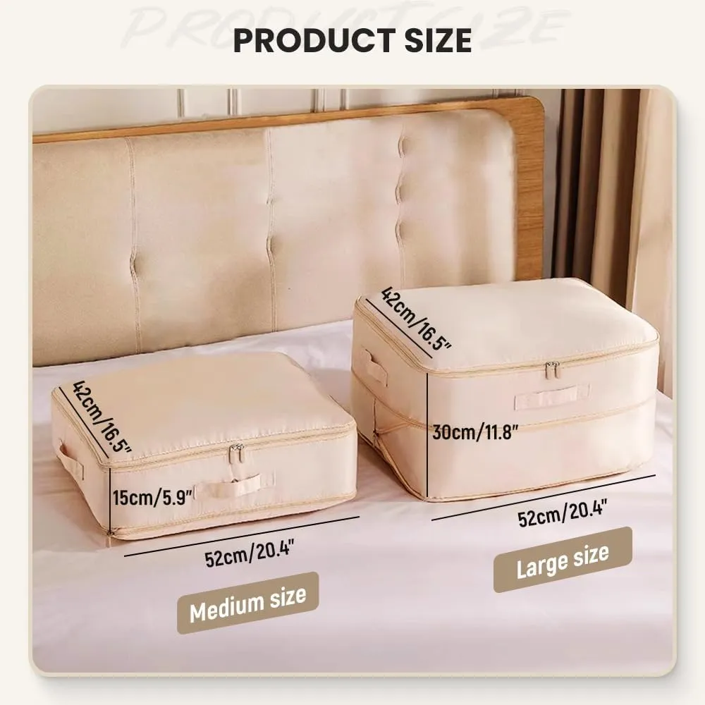 Ultra Space Saving Self Compression Organizer, 2025 New 3-Layer Comforter Storage Bag Large Capacity, Washable Compression Bags for Storage Comforter Blanket (Apricot, X-Large)