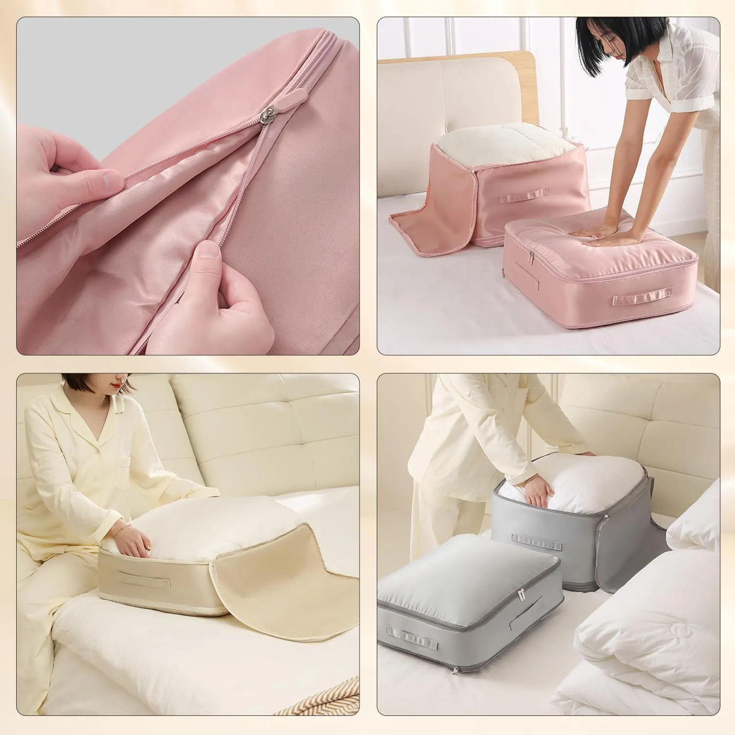 Ultra Space Saving Self Compression Organizer,Storage Bags,Heavy Duty Moving Bags,Storage Tote for Space Saving, Self Compression Moving Organizer Bags for Comforters,Clothes, Blankets(Pink, L)